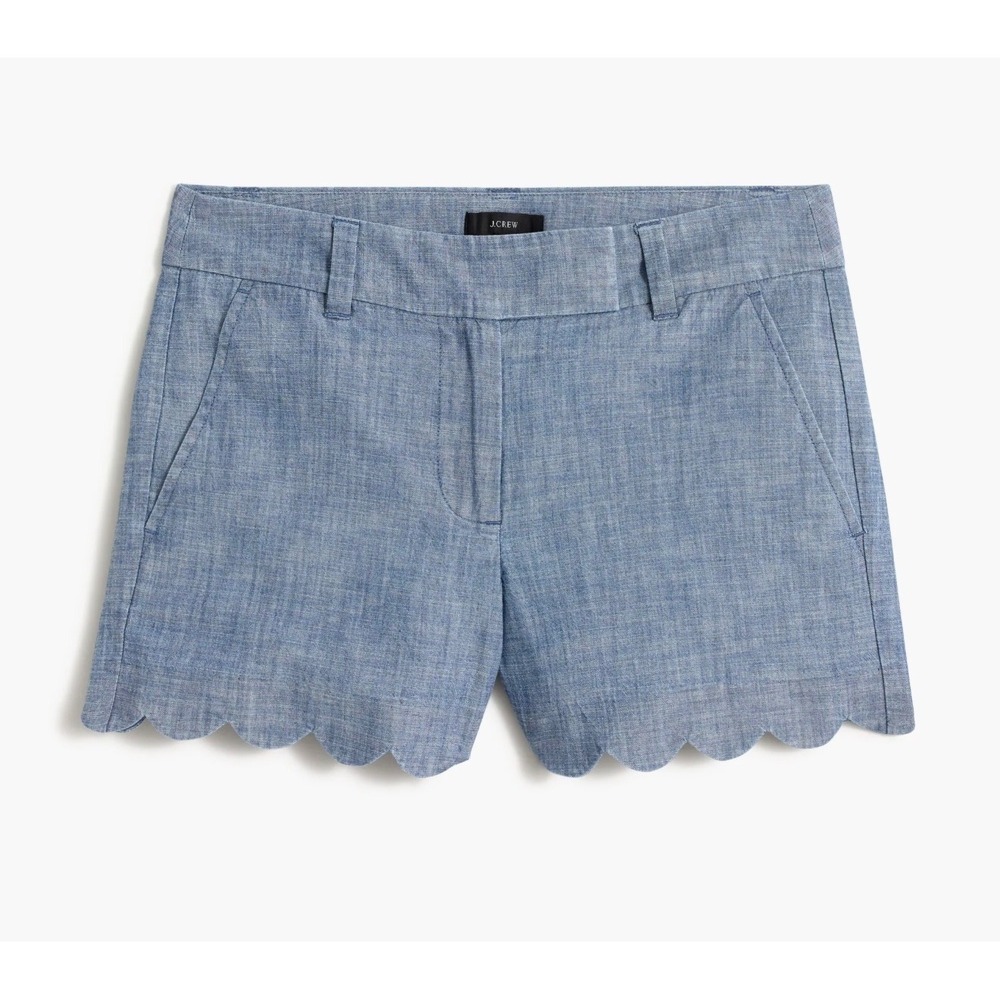 J.Crew Scalloped Chambray Shorts Blue Preppy Coastal Summer Size 10